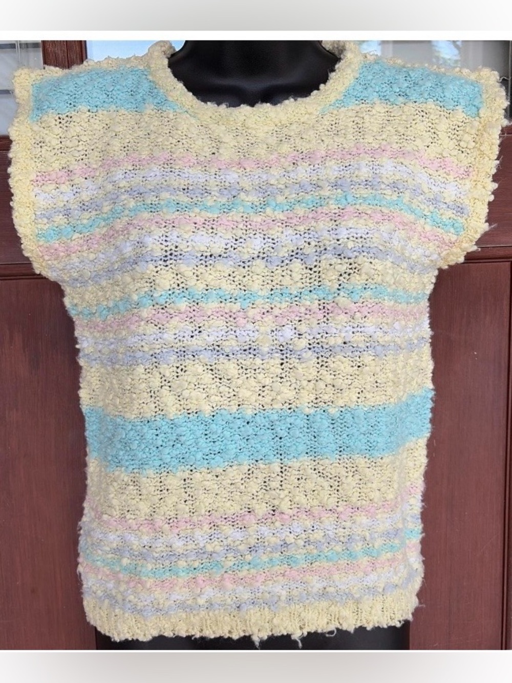 Vintage Pastel Striped Bouclé Knit Top